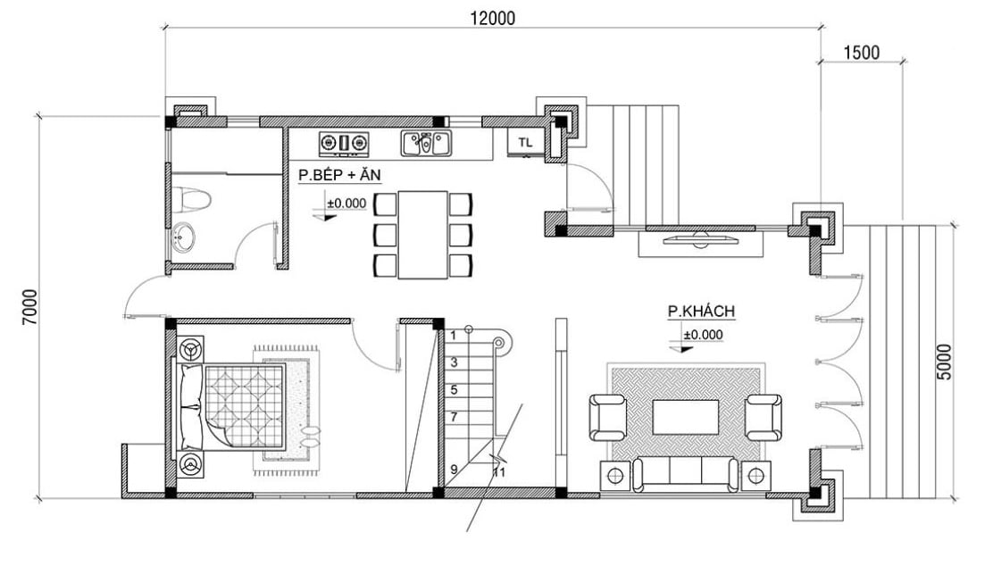 Mặt bằng nhà phố bố trí nhiều cửa